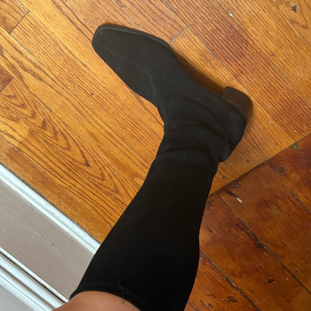 Stuart Weitzman Black Suede Square Toe Boots - Picture 3 of 7